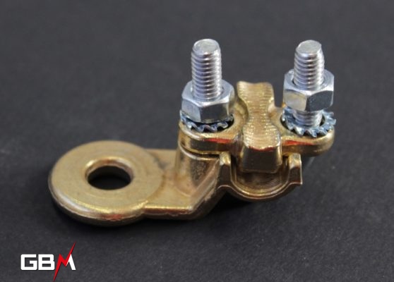 Offset round brass T-lug for conductor from 10 to 70 mm² for M8 screws
